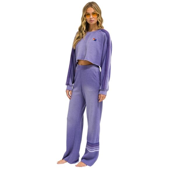 Aviator Nation Rugby Wide Leg Sweatpants Cropped Sweatshirt Large Faded Grape - Picture 2 of 16